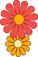 Flat design red and orange daisy motifs are appearing on transparent canvas with bold outlines