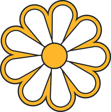 Fototapeta Flat graphic daisy motif floating on transparent background featuring 10 white petals  and  golden d