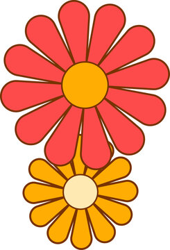 Fototapeta Flat design red and orange daisy motifs are appearing on transparent canvas with bold outlines
