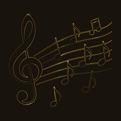 Discover our elegant gold musical notes vector featuring a stunning treble clef and flowing staff design. Perfect for music-themed projects, this high-quality vector adds sophistication and charm.
