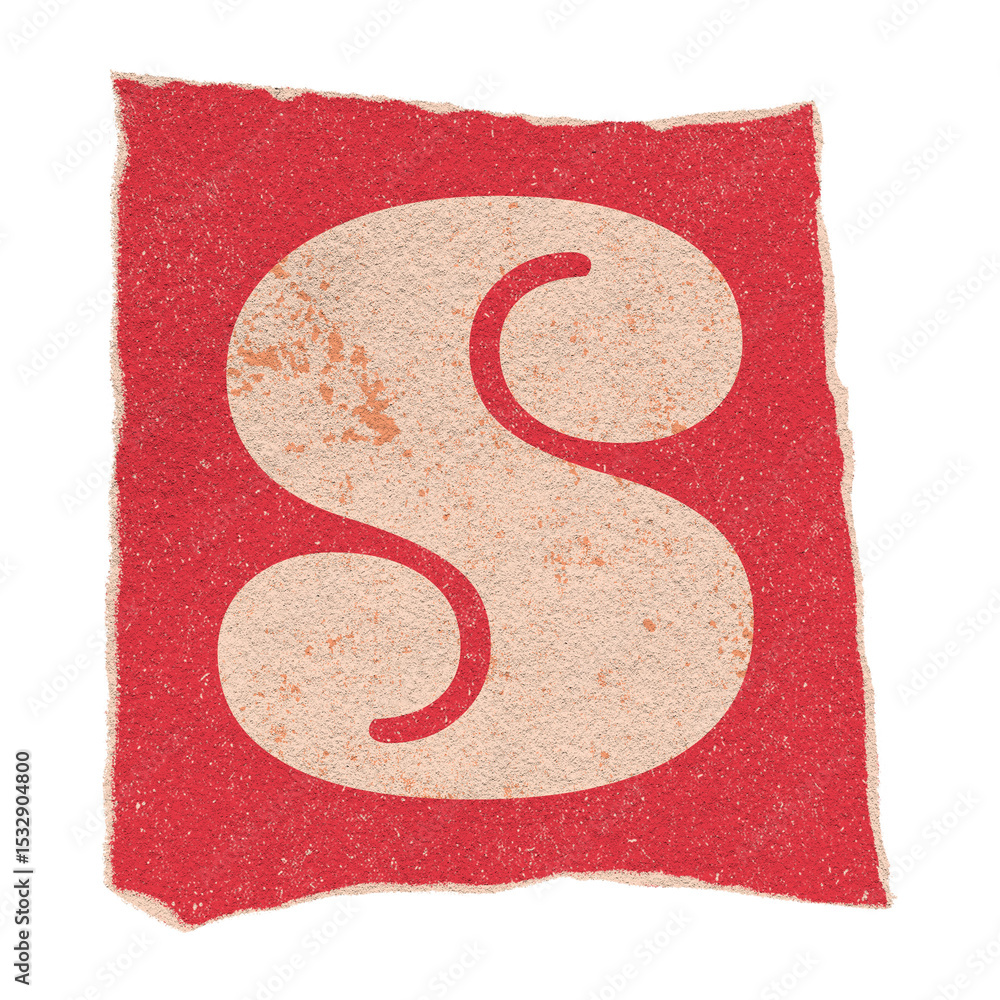 Poster cream s in flat design is standing in distressed torn red square on transparent background