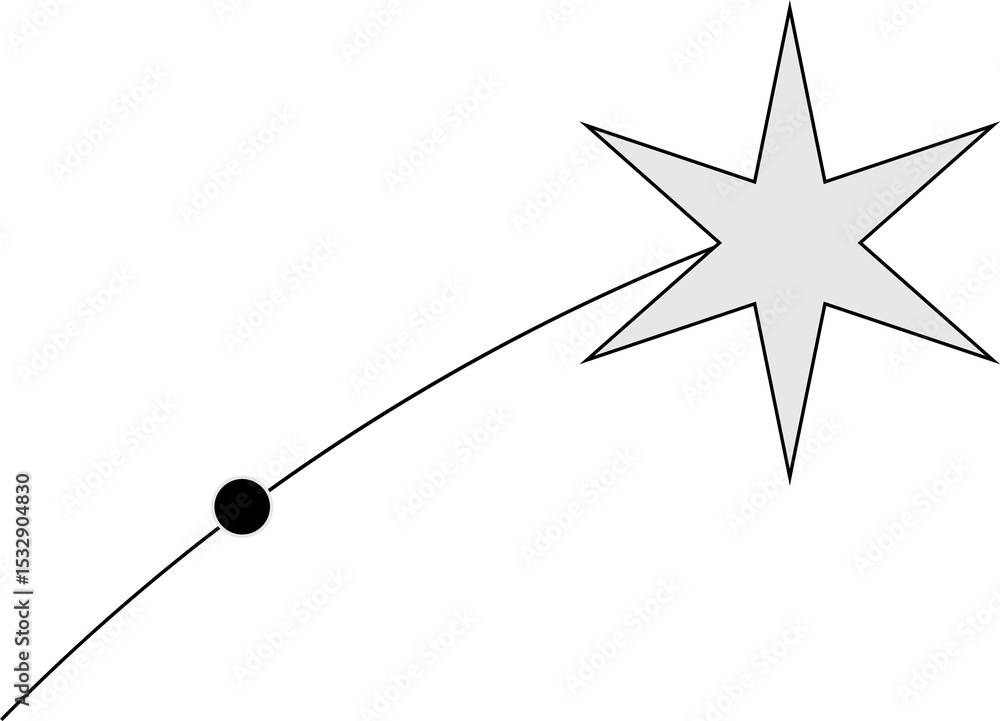 Aufkleber flat design graphic is showing gray star, black dot linked by curved line on transparent background