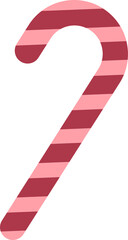 Flat design candy cane is featuring pink and red diagonal stripes on transparent background