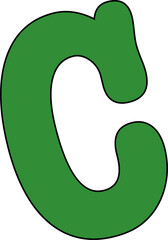 Stylized green letter C is being shown in flat design with black outline on transparent background