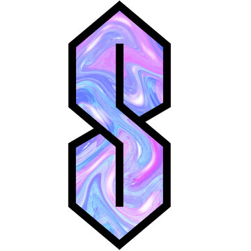 Graffiti-style S symbol appearing on transparent background, showing pastel marble swirl gradient