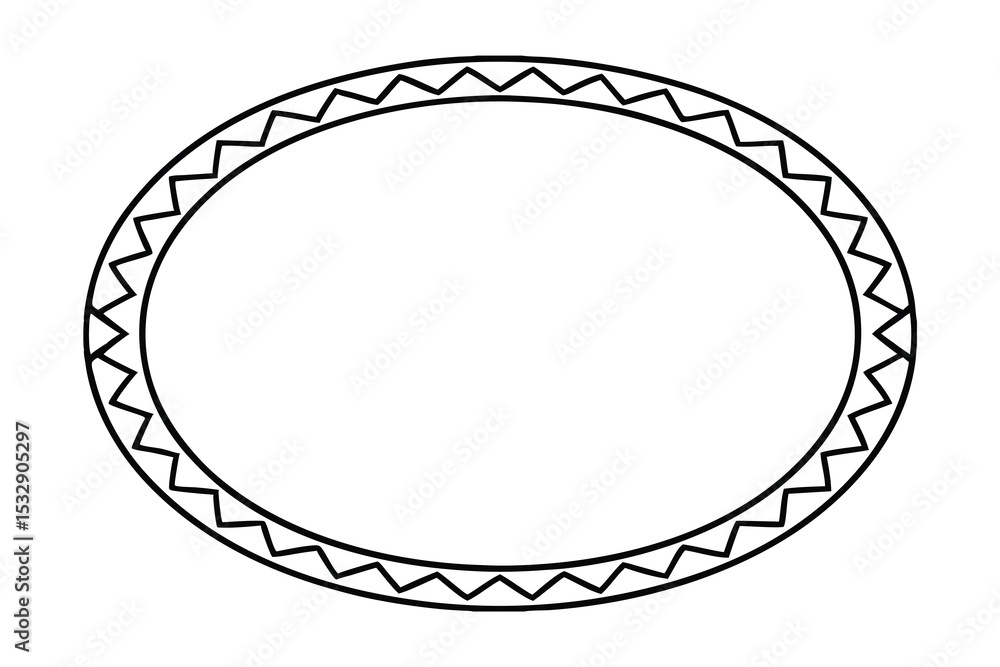 Poster oval frame with zigzag line-art border design element