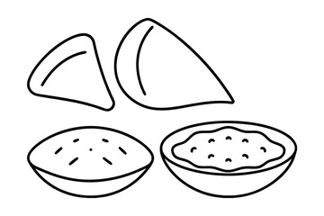 Samosas and chutney line-art illustration indian food snack