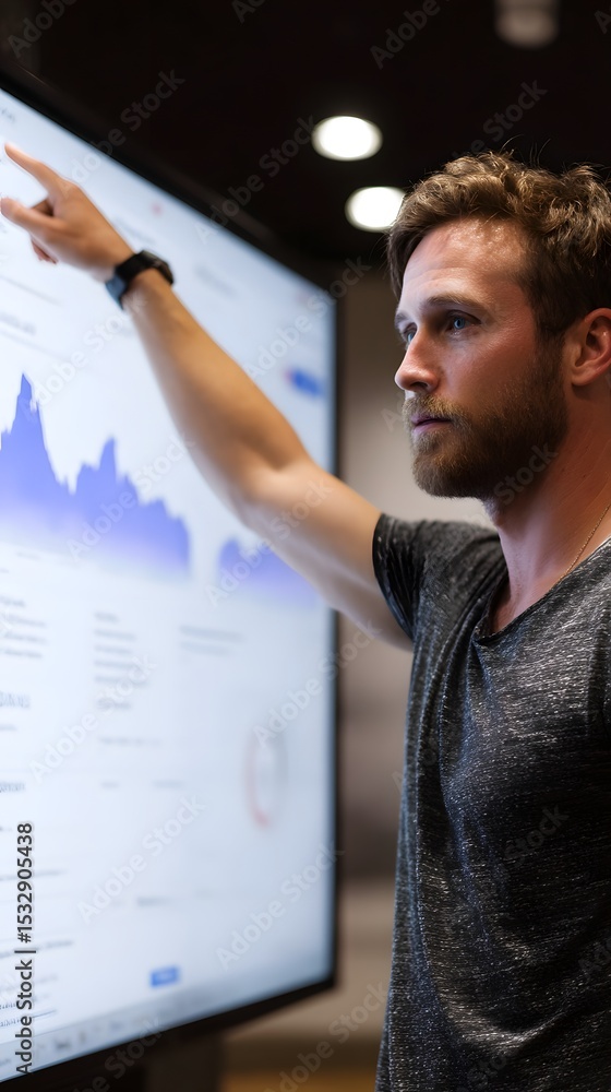 Aufkleber digital strategist analyzing analytics heatmap on touchscreen monitor