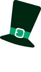 Graphic is showing flat leprechaun top hat with white shamrock on transparent background