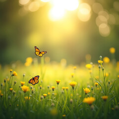 Two monarch butterflies in a sunny meadow