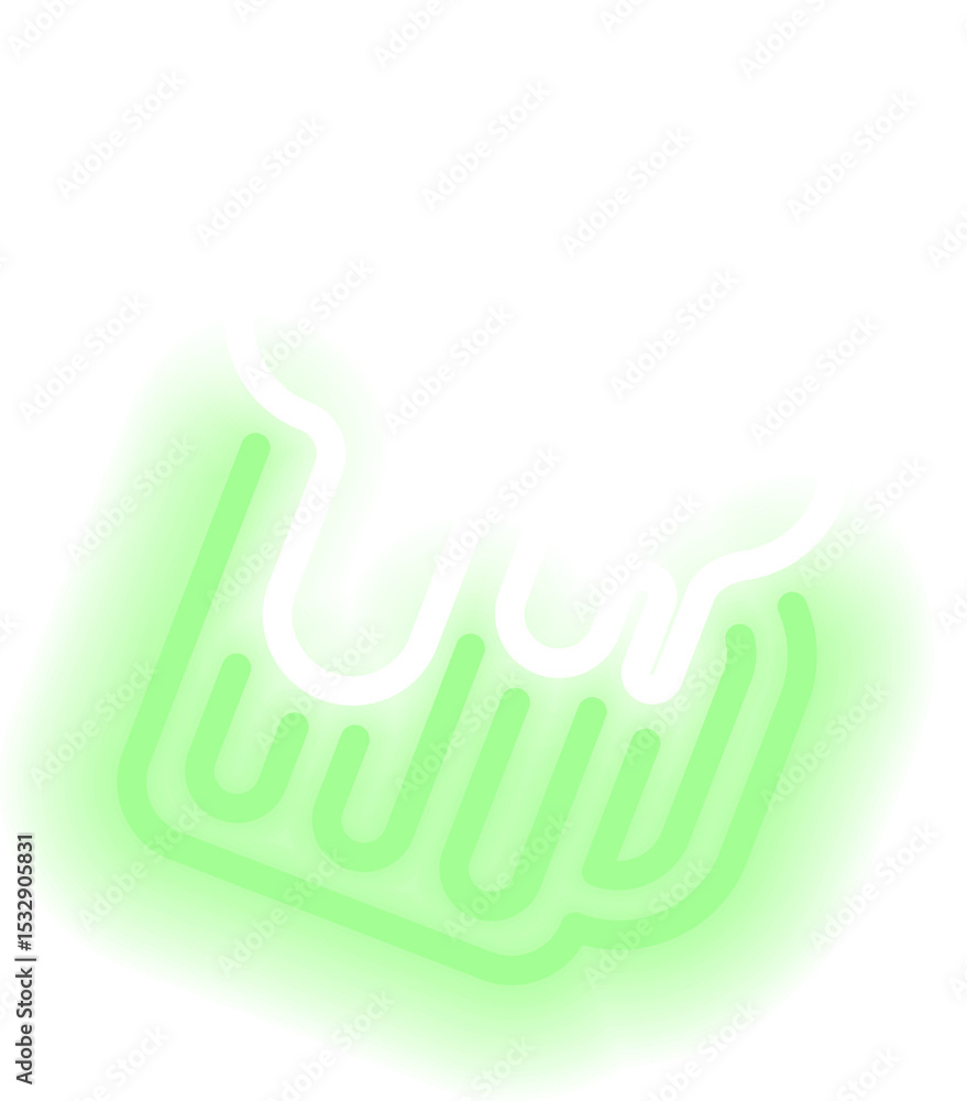 Poster abstract art showing green square with dripping white blob and black cut-out on transparent canvas