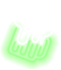 Abstract art showing green square with dripping white blob and black cut-out on transparent canvas