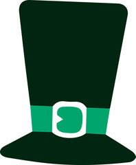 Showing flat dark green top hat with light green band and white buckle on transparent background