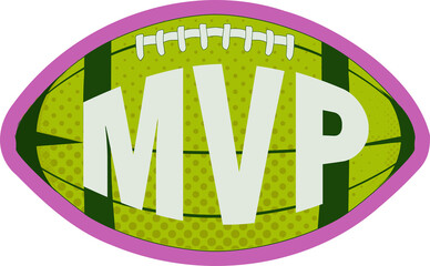 Flat design MVP football is featuring green dotted pattern, pink outline on transparent background