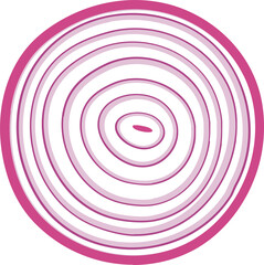 Flat design onion cross-section is floating on transparent background, featuring magenta rings