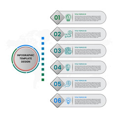 Realistic Vector infographic template design.  6 steps flat simple infographic design template for graphic design. Presentation for diagram, chart, e commerce, management, project, success
