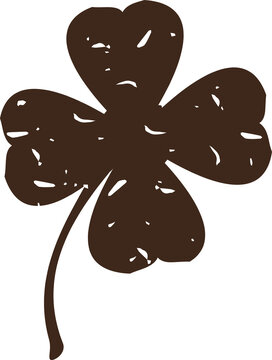 Fototapeta Four-leaf clover silhouette is being shown in brown distressed style on transparent backdrop