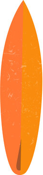 Fototapeta Flat design worn longboard surfboard standing on transparent backdrop, showing split orange halves