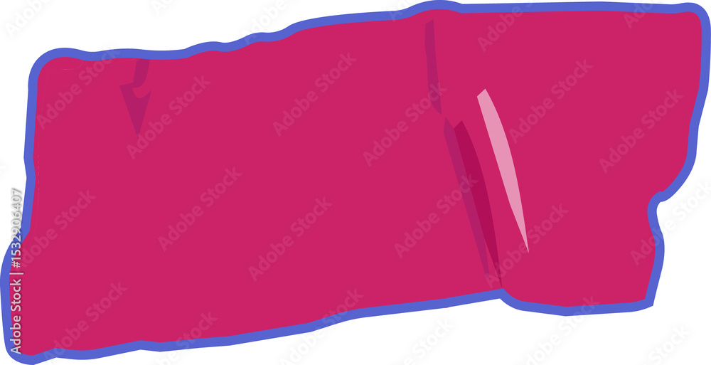 Poster floating irregular pink form is hovering on flat transparent canvas, uneven edges and blue outline