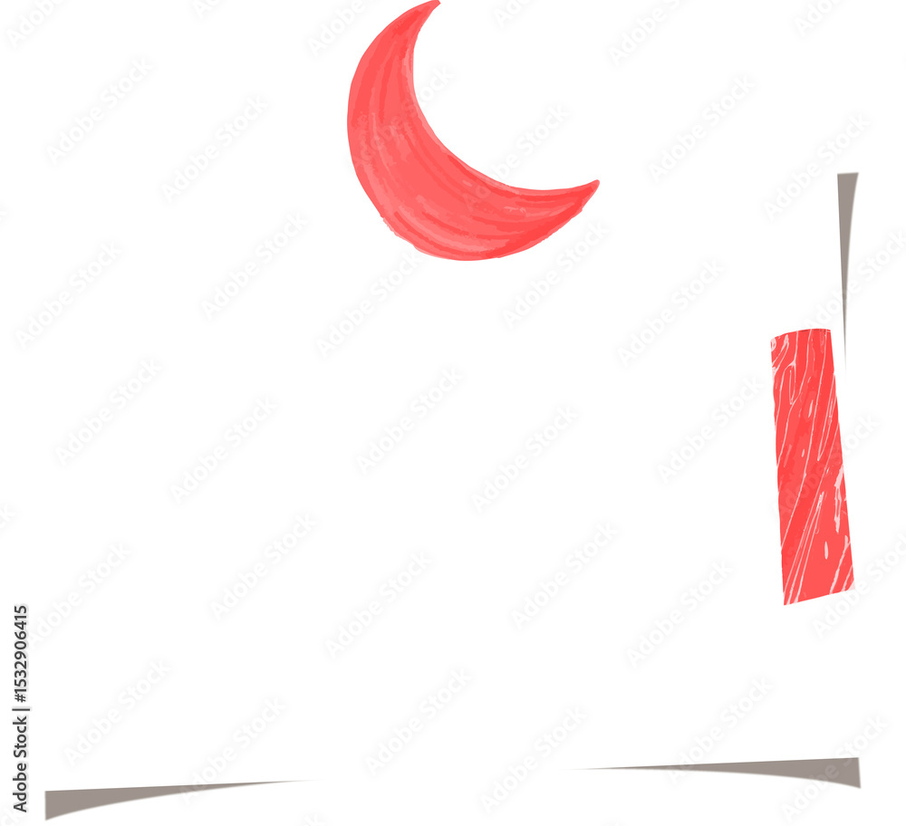 Poster sketch white frame is floating on transparent background showing red crescent, tape, brown shadow