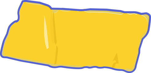 Flat style yellow sticker floating on transparent background, showing glossy sheen and dark outline