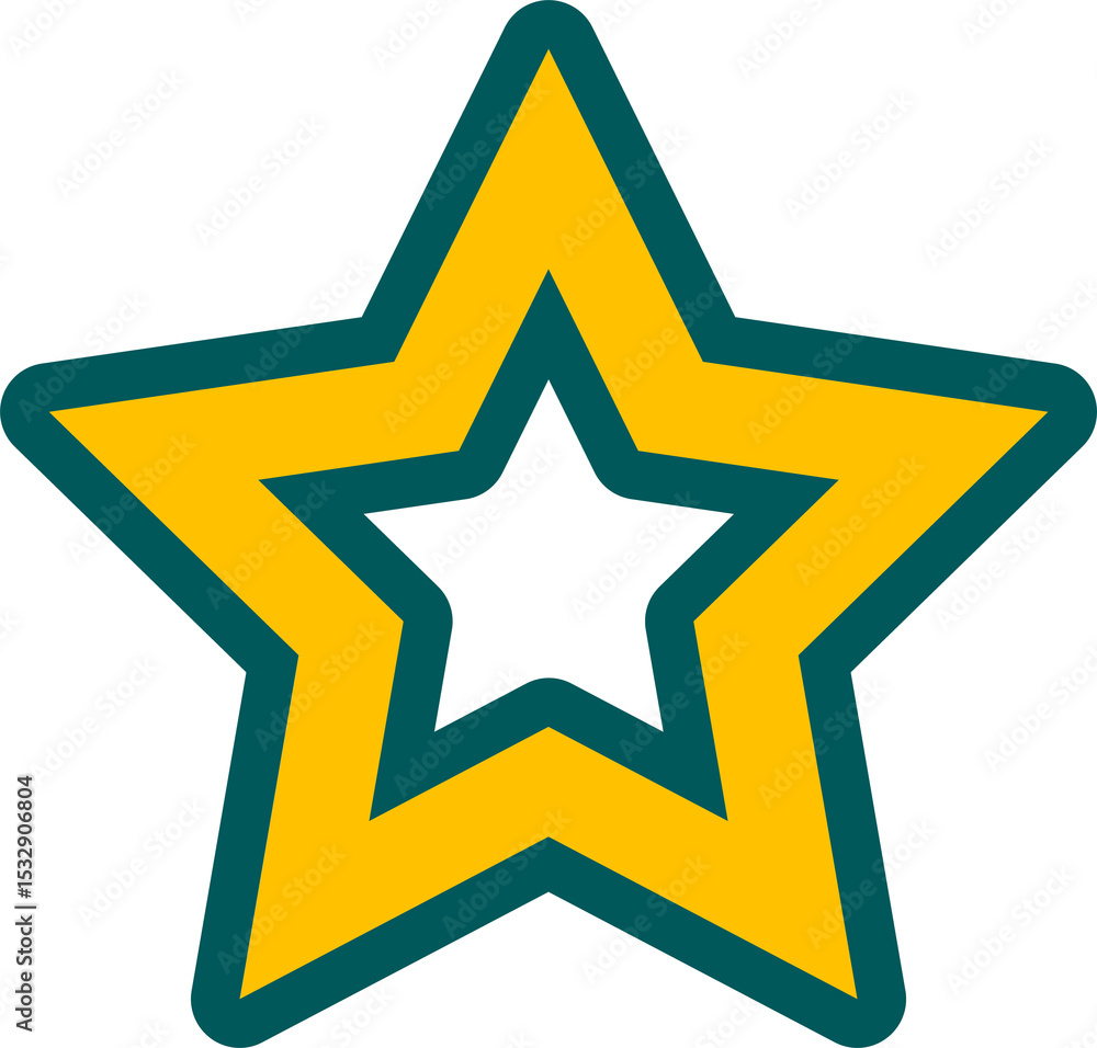 Poster nested star is appearing on transparent background in flat style with yellow fill and green outline