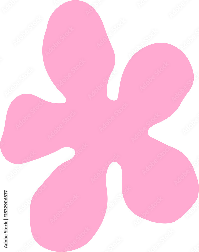 Poster flat design pink splatter shape is floating on transparent background with five petals, copy space