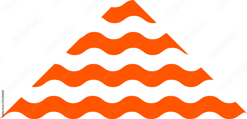 Poster abstract vector showing stacked orange waves forming triangular pyramid on transparent background
