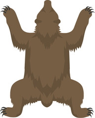Brown bear hide rug flat design is lying on transparent canvas, showing claws and fur texture