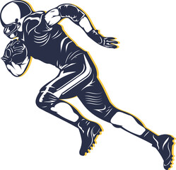 Graphic football player is running with helmet and ball in flat design transparent background
