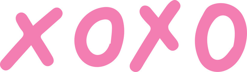 Hand-drawn pink XOXO letters are floating on transparent background, representing hugs and kisses