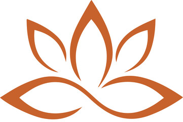 Showing lotus emblem five orange brushstroke petals white contour on transparent backdrop