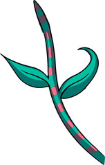Showing stylized sprout with curved checkered stem and two teal leaves on transparent background