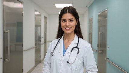 Confident Female Doctor in Medical Uniform Images HD- Healthcare Professional in Modern Hospital Setting Stock Photos