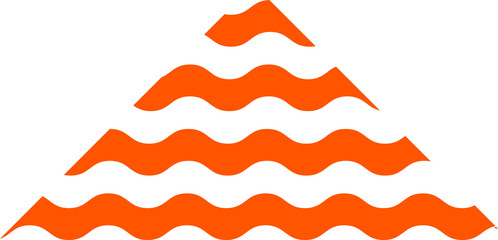 Abstract vector showing stacked orange waves forming triangular pyramid on transparent background