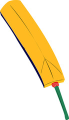 Vector cricket bat is floating on transparent background, showing yellow blade and green handle