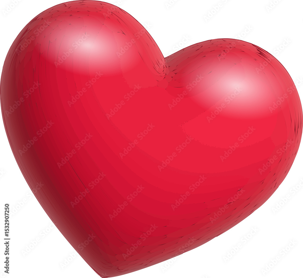 Poster red 3d heart is floating against transparent background with glossy shading and rounded contours