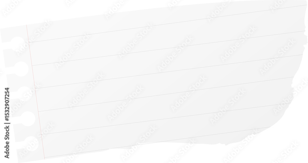 Aufkleber torn lined paper with perforation holes is floating against transparent background in flat design