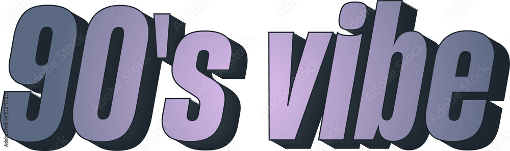 Poster 90's vibe text is floating in 3d render with purple gradient, blocky shadow, transparent background