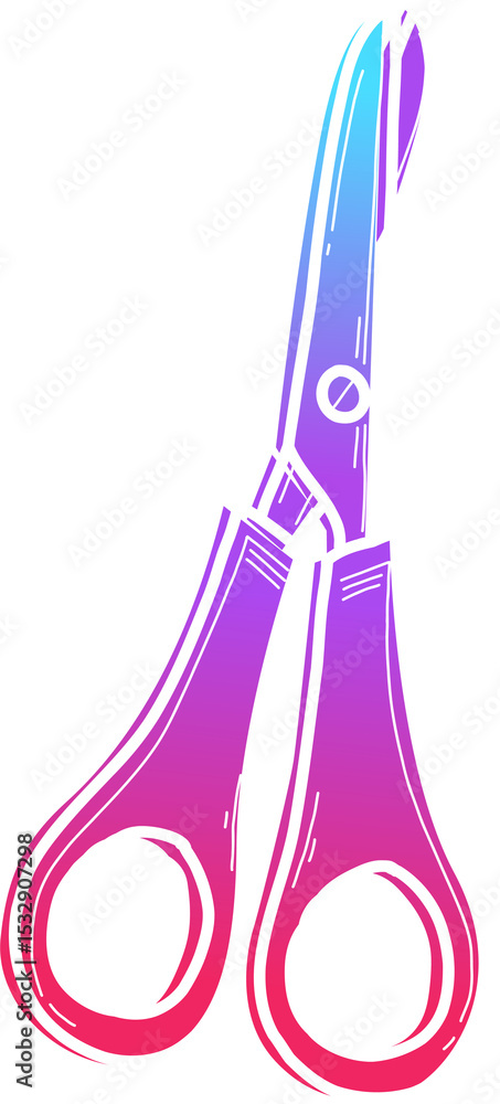 Aufkleber gradient-colored scissors are being shown in flat vector with pivot screw on transparent background