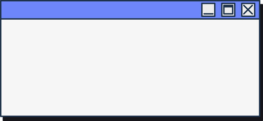 Showing flat design window with blue title bar, white area, control icons, transparent background