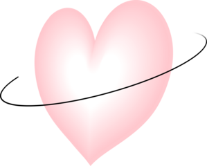Pink gradient heart is orbiting with black elliptical ring in flat design on transparent background
