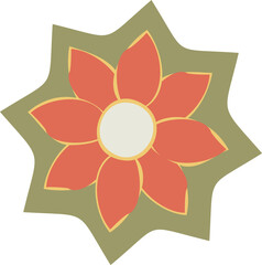 Flat-design floral graphic featuring central circle, coral petals on olive starburst, transparent