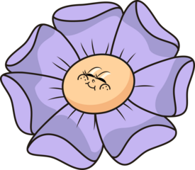 Flat flower illustration is floating on transparent bg showing smiling lavender petals and face