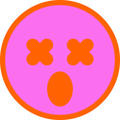 Featuring flat cartoon emoticon face showing X-shaped eyes and oval mouth on transparent background