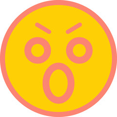 Shocked emoticon is floating on transparent flat vector canvas showing coral features, yellow face