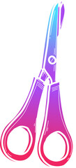 Gradient-colored scissors are being shown in flat vector with pivot screw on transparent background