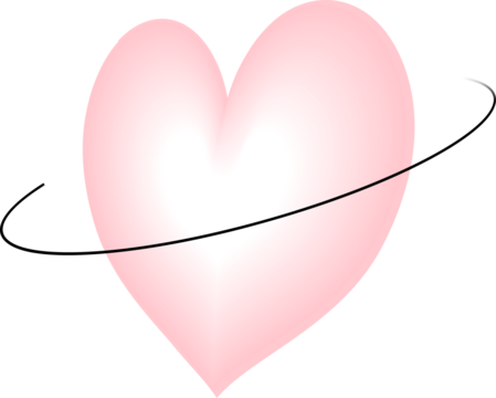 Pink gradient heart is orbiting with black elliptical ring in flat design on transparent background - Powered by Adobe