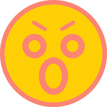 Shocked emoticon is floating on transparent flat vector canvas showing coral features, yellow face