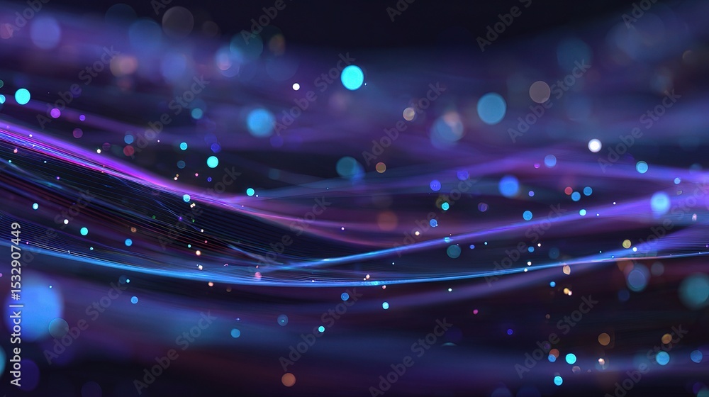 Poster abstract technology background with layered network waves and bokeh